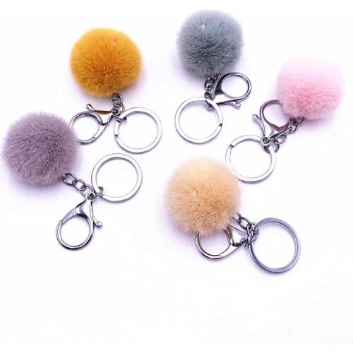 Keychain Hairball Keychain Pompom Artificial Rabbit Fur Animal Keychain Best Friend Car Keychain 10 Colors Jewelry Gifts