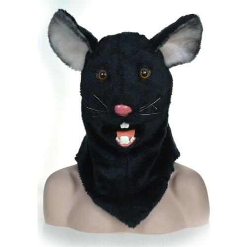 Black Mouse Head Mascot Costume Can Move Mouth Head Halloween Outfit Cosplay