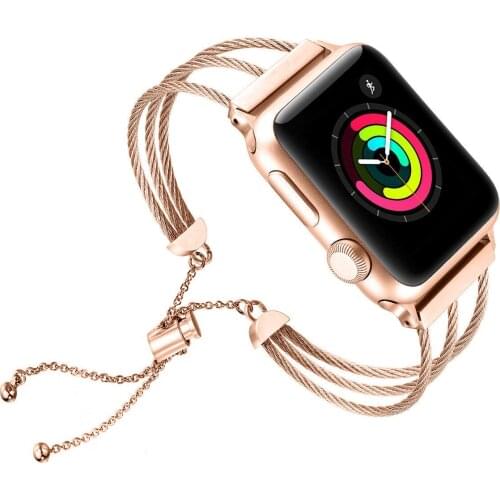 FEOOE Suitable for Applewatch Apple Watchband Stainless Steel Chain Hollow Bracelet Steel Wire Rope Watchband LXY