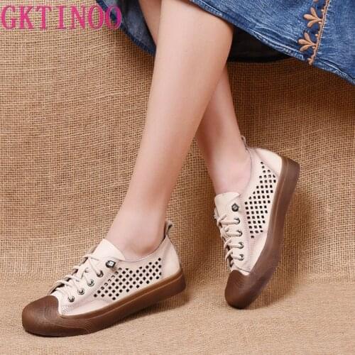GKTINOO 2021 Women Casual Shoes Fashion Breathable Genuine Leather Shoes Sneakers Women Flat Shoes Female Footwear