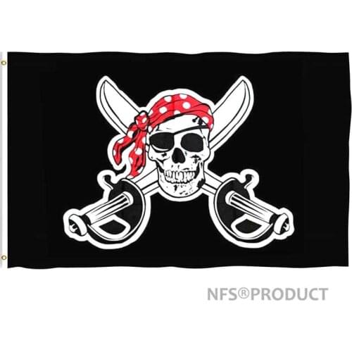 Halloween Pirate Flag 90x150cm Red Scarf Design Hanging Flying Polyester Decorative Black Flags and Banners for Home and Party