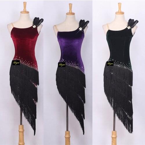 Hot Selling Latin Dancing Dresses For Ladies Black Blue Burgundy Fantasia Women Chacha Showing Ballroom Feminine Clothes W1050