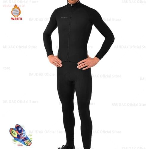 Mens Winter Thermal Fleece Cycling Jersey Set Long Sleeve 2021 Classic Black MTB Outdoor Sports Shirt Divisa Ciclismo Invernale