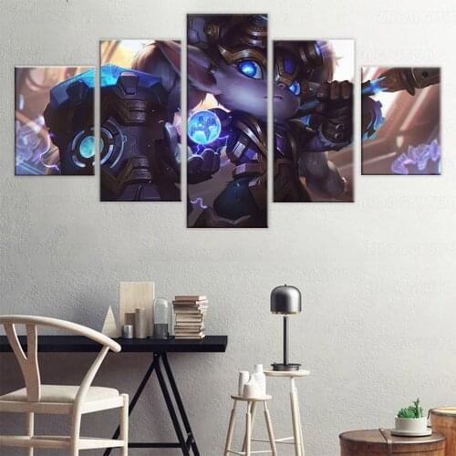 LoL Hextech Poppy Wall Art Painting 5 Panels Canvas Poster Art Print Painting Picture for Living Room Home Decor frame