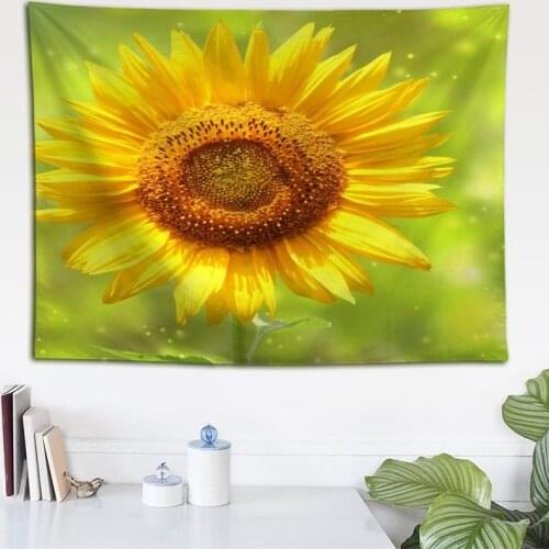 Custom Yellow Flower Sunflower Wall Cloth Hanging Tapestry Wedding Party Gift Bedspread Beach Towel Yoga Picnic Mat 140X200cm