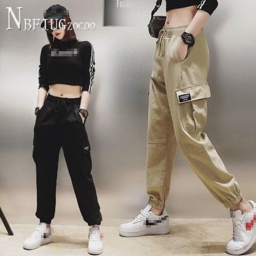 Solid Color Cargo Pants High Waist Loose Streetwear Pants Punk Trousers Teenage Girls Clothes