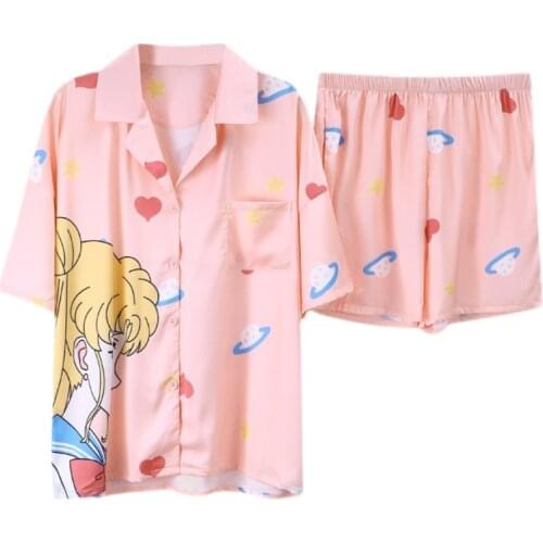 Sailor Luna Pajama Set For Women Japan Anime Pyjama Sweet Girls Homewear Party Leisure Wear Summer Silk Pijama 2021 Fashion New