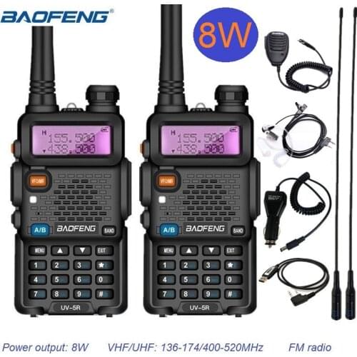 2pcs Real 8W Baofeng UV-5R Walkie Talkie UV 5R Powerful Amateur Ham CB Radio Station UV5R Dual Band Transceiver 10 KM Intercom