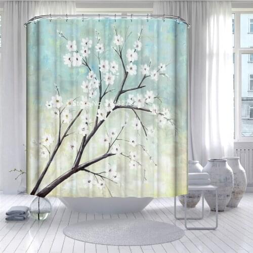 Sunflower Plum Flower Pattern Waterproof and Mildew Proof Shower Curtain with Hook Family Bathroom Decoration Color Printing