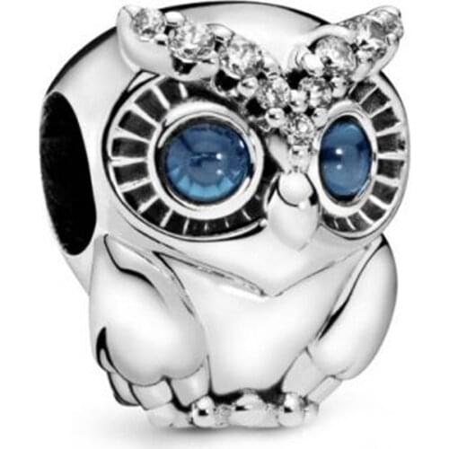 Sparkling Owl With CZ Charm Fits Pan Bracelets Original 925 Sterling Silver Beads For Jewelry Making Autumn