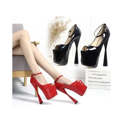 HOT Patent Leather Women Pumps High Heel 19CM Wedding Shoes Platform Concise Steel Pipe Dance Nightclub Ladies Pumps Size 34-43