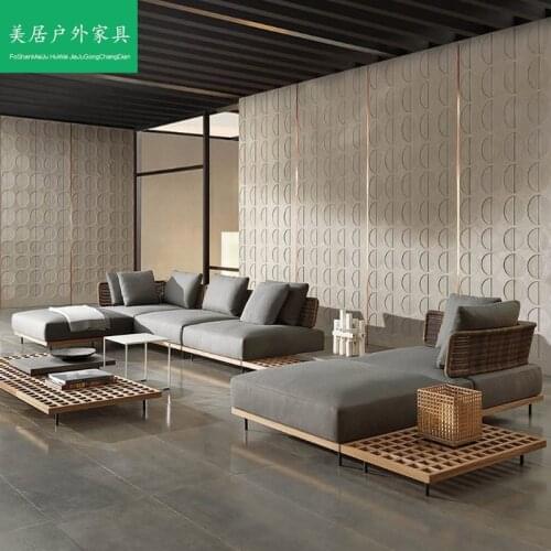 Outdoor courtyard rattan makes up sofa teak tea table leisure chair sample furniture