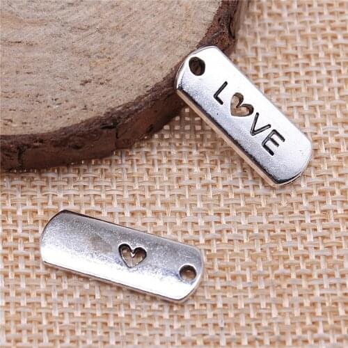 WYSIWYG 10pcs 21x8mm 3 Colors Antique Silver Color Antique Bronze Plated Love Charms Love Heart Plate Charms Love Heart Charms