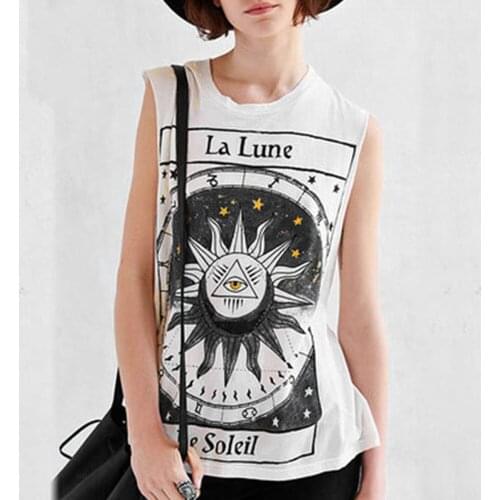 Camisas Mujer Fashion Sexy Women Star Moon Letter Print Sleeveless Tank Tops Vest Blouse Feminine Clothing Lady Shirts &A