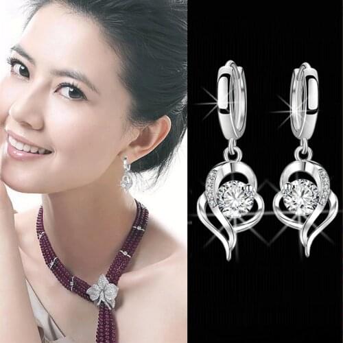 1Pairs Silver Plated Woman Fashion Jewelry High Quality Blue Pink White Purple Crystal Zircon Hot Selling Charm Earrings