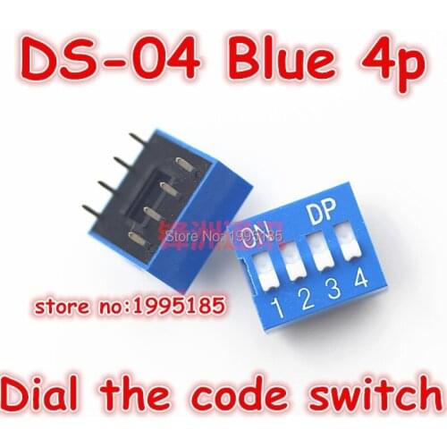 100Pcs/Lot DS-04 2.54MM 4P DIP Dial The Code Switch/Toggle Switch/Coding Switch 4P Blue Dial The Code Switch
