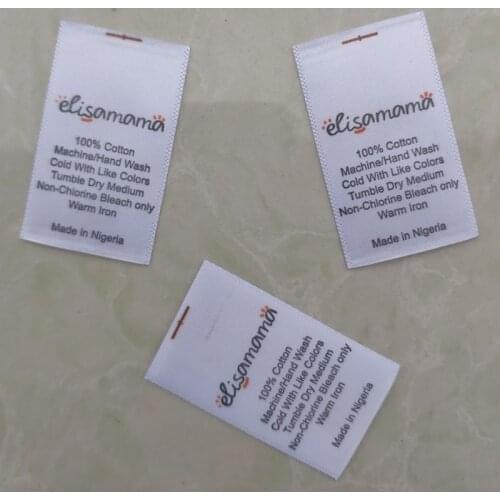 1000pcs , 3 * 5 cm Custom satin ribbon cloth labels print washing instruction clothing care label