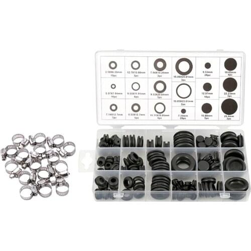 16 Pcs Stainless Steel Adjustable Car Fuel Hose Clamp 6-12 mm & 125 Piece Rubber Grommet Eyelet Ring Gasket