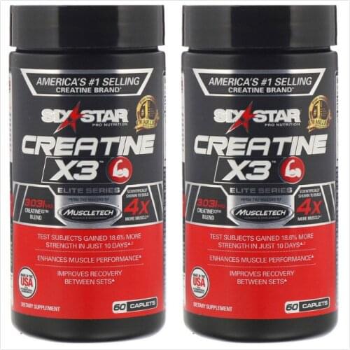 2pcs Six Star Elite Series Creatine X3, 60 Caplets, Body Building, Enhances Muscle Performance