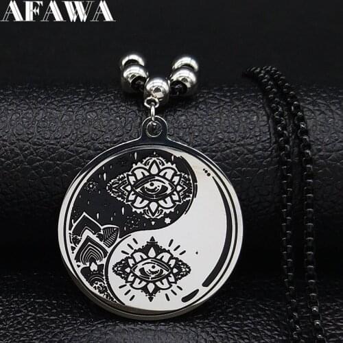 2021 Fashion Eye Tai Chi Gossip Lotus Stainless Steel Necklace for Women Silver Color Chain Necklace Jewelry joyas N19475