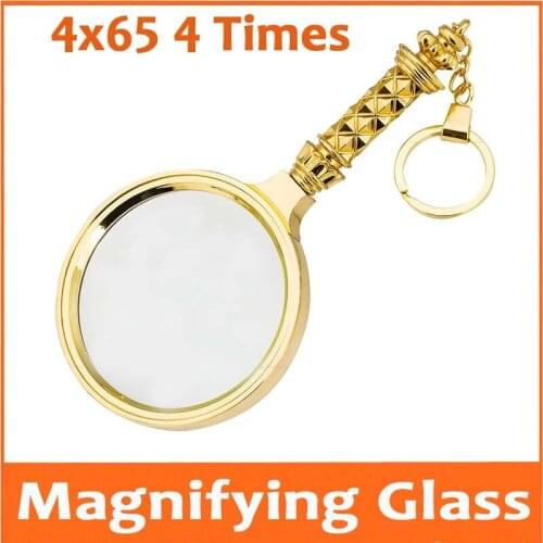 4X 65mm Lens 4 Times Reading Glass Golden Handheld Metal Insects Viewer Magnifying Glass Pocket Magnifier Birthday Gift Loupe