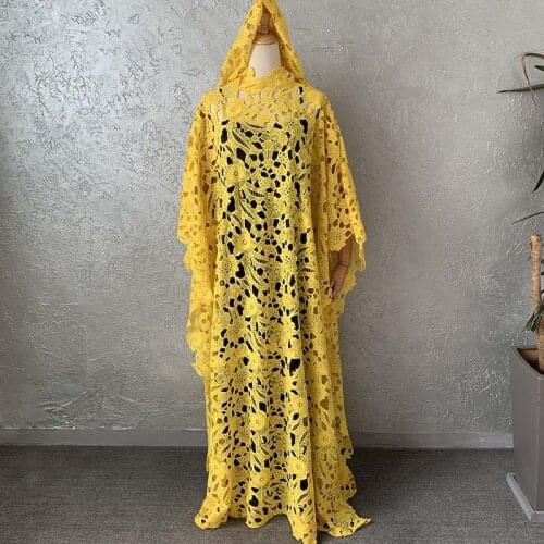 African Dresses For Women Super Size New Style African Womens Dashiki Water-soluble Lace Loose Long Dress With Headtie