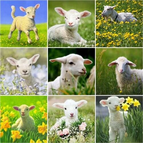 HUACAN Full Drill Diamond Painting Animal Sheep Kits Embroidery Mosaic Grassland Cross Stitch Diamond Art