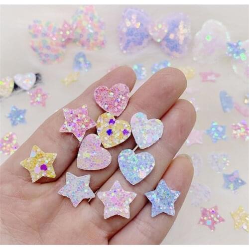 100Pcs/Lot 1.5CM Glitter Star And Heart Padded Appliques For DIY Children Hair Clip Accessories Hat Clothes Patches