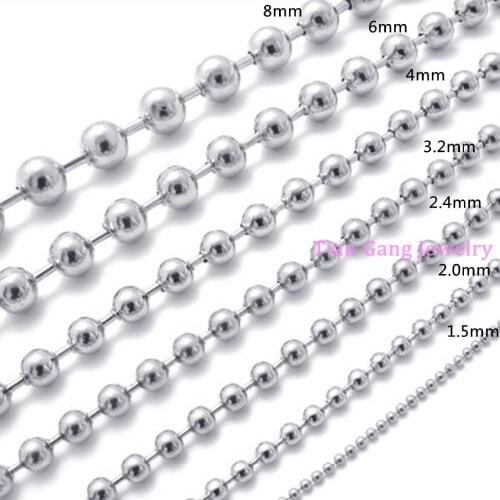 16"-40" 1.5/2/2.4/3.2/4/5/6/8/10/12mm Fashion Silver Color Ball Beads Chain 316L Stainless Steel Women Mens Chain Necklace