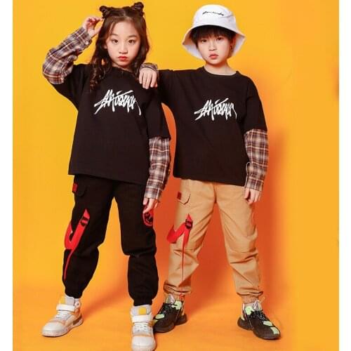 Children Sweatshirt Overall Pants Streetwear Hip Hop Costumes Kids Girls Boys Jazz Clothes Ballroom Competition Stage Outfit