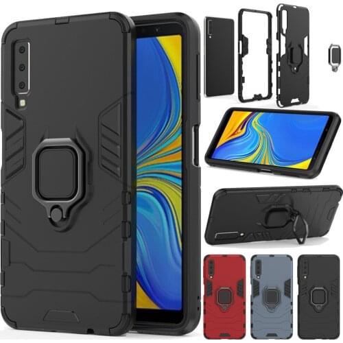 Dual Layer Magnetic Ring Kickstand Armor Case Shockproof Impact Protective Hard Back Cover For Samsung Galaxy A7 (2018) A750