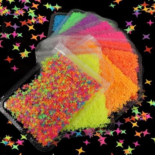Fluorescent Nail Sequins Four-pointed Star Design Neon Glitter Mixed Size Flakes For Manicure French Charms Nail Art Decorations