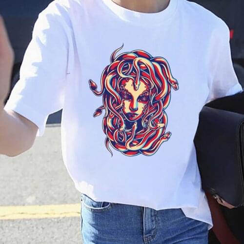 BLINGPAW Graphic T Shirts Medusa Print T-shirt Pure Cotton Unisex Tees Summer Tee Shirts Ladies Tops 2021 Woman Tshirts