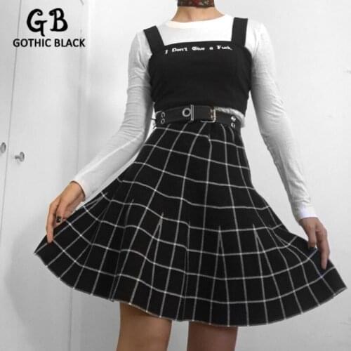 Gothblack Casual Line Patchwork Plaid Print Pleated Skirt Women High Waist Slim Stretch Mini Skirt Gothic Dark Street Clothing