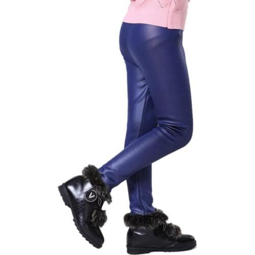 Girls PU Leather Pants Autumn & Winter Children High Elastic Warm Leggings Spring Children Fashion Faux Leather Pants