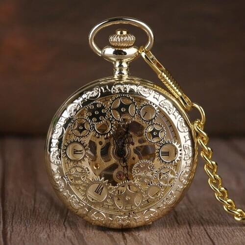 Exquisite golden symbol steampunk mechanical pocket watch mens and womens hollow jewelry pocket watch
