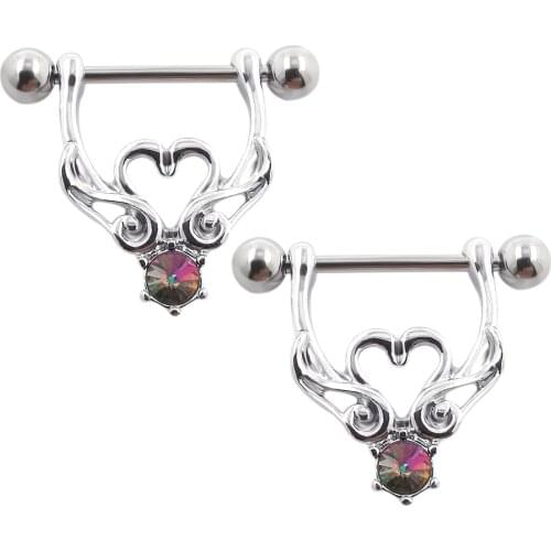 JHJT 14G 2PCS Nipple Bar Piercing 316L Stainless Steel Swan Love Heart Nipple Barbell Ring Body Piercing