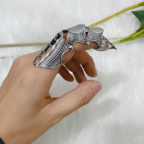 Minar Punk Metallic Irregular Geometric Rings for Women Cool Gold Silver Color Alloy Long Nail Joint Charm Ring Hip Hop Jewelry