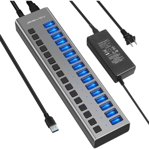 ACASIS Powered USB Hub 16 Ports 90W USB 3.0 Data Hub - with Individual On/Off Switches for PC, Computer,HDD,Flash Drive- US Plug