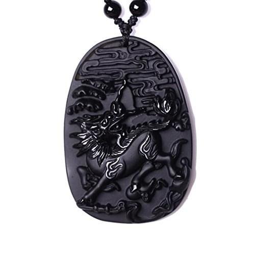 Koraba Fine Jewelry C1lint7785631 Natural Obsidian Pendant Unicorn Mascot Evil Spirits Lucky Kirin Free Shipping
