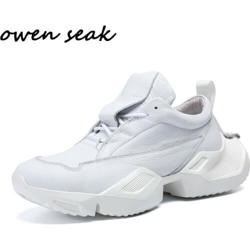 Owen Seak Men Casual Shoes Luxury Sneakers Trainers Cow Leather Boots Heightening Adult Male Lace Up Flats Black Shoes