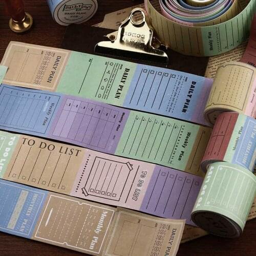 Retro Planned Note Tape Week Decor Writable Adhesive Washi Masking Tape Label Sticker School Supplies Stationery Bullet Journal