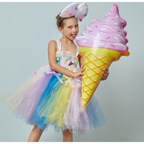 Fancy Girls Party Dress Ice Cream Design Tutu Carnival Cosplay Costumes Halloween School Performance Outfits Ball Gown Disguise