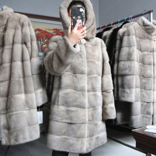2020 New Mink Velvet Luxury natural real mink Fur Coats Women Winter Thick Loose Warm Outwear Plush Hooded Jacket Female