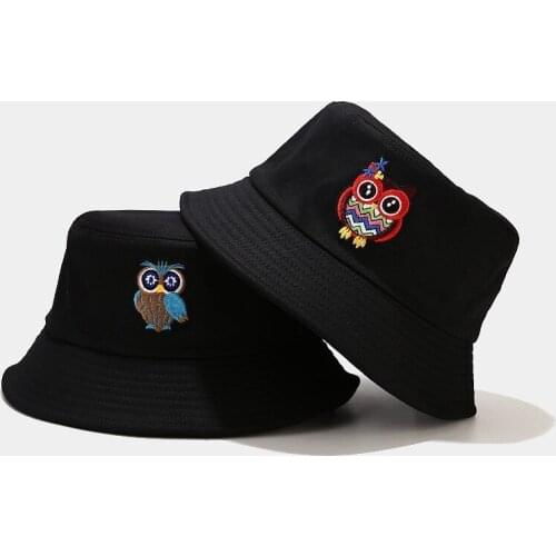 2021 New Cartoon Owl Pattern Bucket Hat Foldable Fisherman Hat Unisex Sun Protection Hat for Men and Women Couples Panama Hat