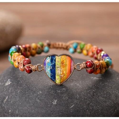 7 Chakra Heart Woven Bracelets Handmade Natural Stones Braided Friendship Bracelet Couple Jewelry Gift Dropshipping