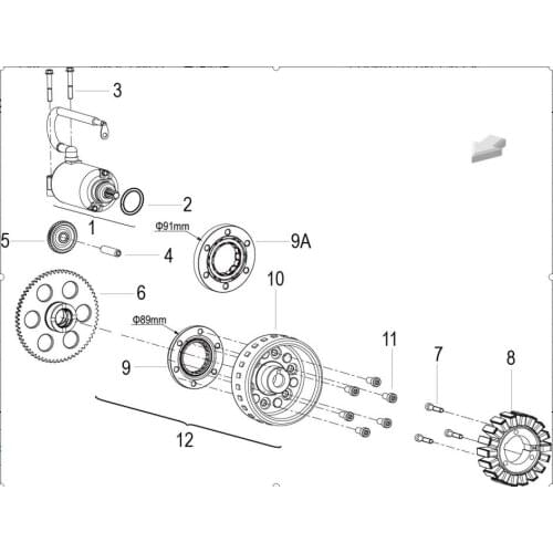Starting motor fly wheel starter clutch page of Benelli 302G TNT 302R 300GS