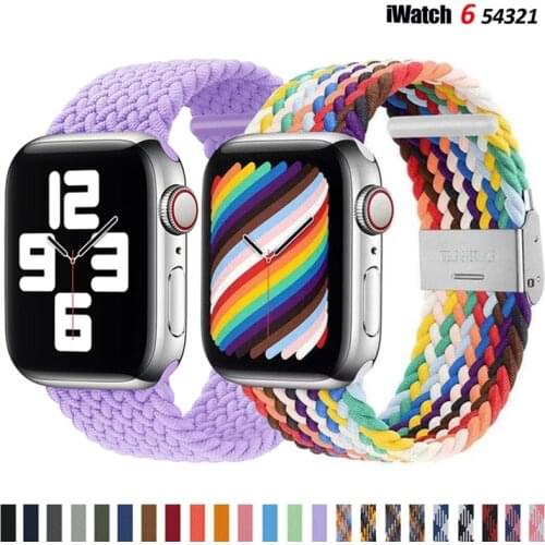 Adjustable Nylon Braided Solo Loop Strap For Apple Watch Band 44mm 40mm 38mm 42mm Bracelet Elastic Belt for iWatch 6 SE 5 4 3
