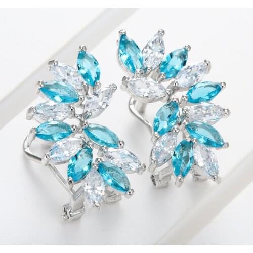 Leaf Shape Clip Stud Earrings Colorful Cubic Zircon Earrings For Women Party Wedding Cute Bohemian Style Fashion Jewelry Gift