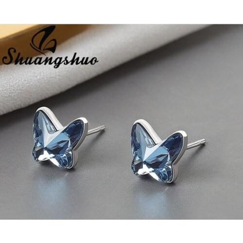 Shuangshuo New Butterfly Stud Earrings Fairy Stereo Butterfly Earrings Set for Women Child Hypoallergenic Earring Bijoux Femme